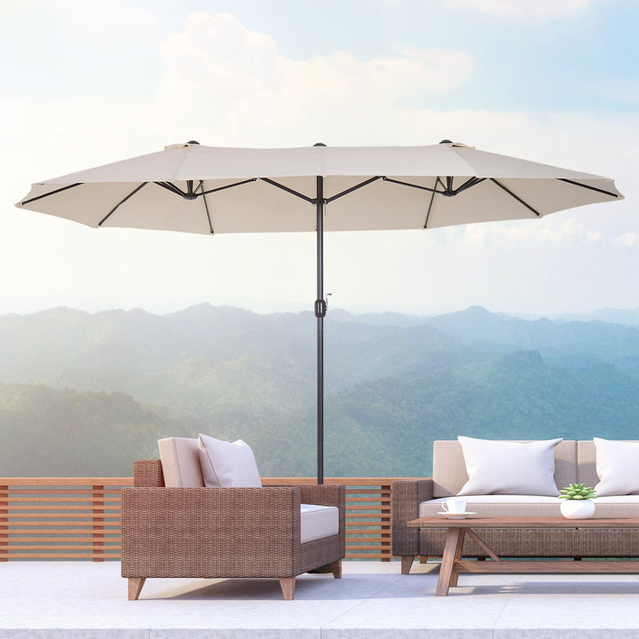 Waterproof 4.6m Garden Parasol Double-Sided Sun Umbrella Patio Market Shelter Canopy Shade Outdoor Beige - NO BASE