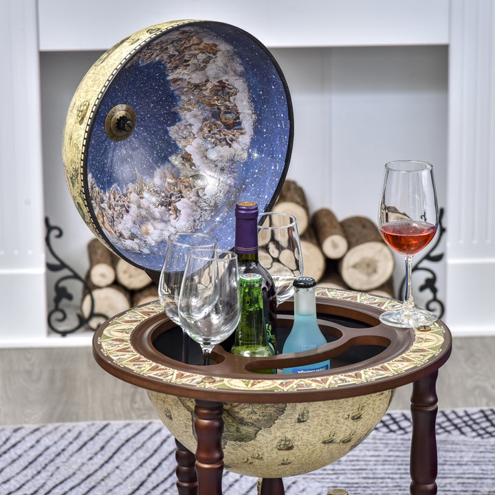 Portable Globe Bar Cart: Antique-Inspired Beverage Trolley with Wheels