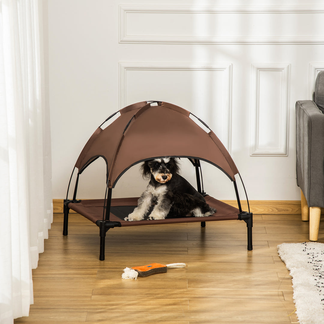 Elevated Canine Haven: Breathable Mesh Bed with UV-Shielding Canopy for Medium Pups