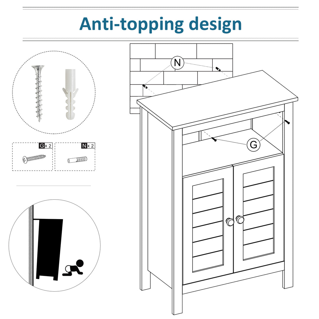 kleankin Bathroom Floor Storage Cabinet Free Standing Unit w/ Compartment Adjustable Shelf Double-door Design