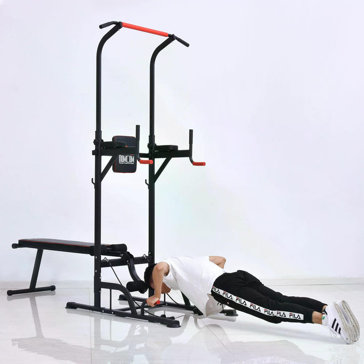 Steel Strength Training Power Tower Pull Up Station Black/Red