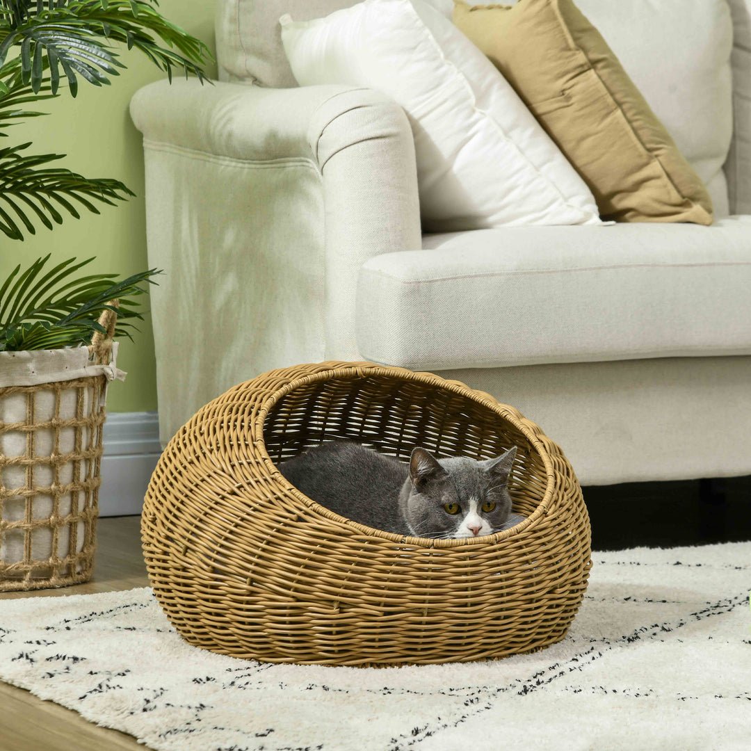 Wicker Cat House with Washable Cushion for Indoor Cats