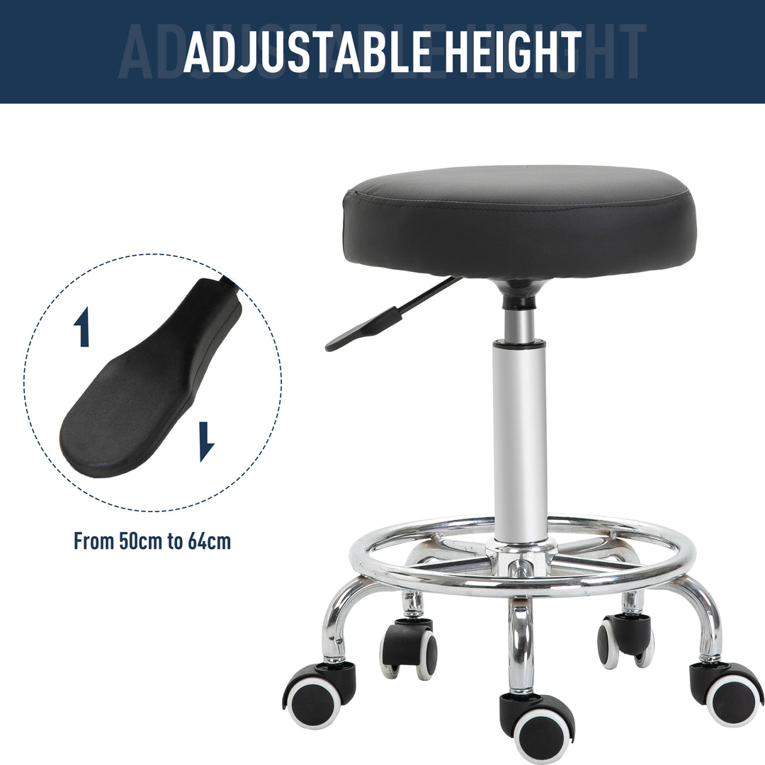 PU Leather Height Adjustable Swivel Salon Stool Black