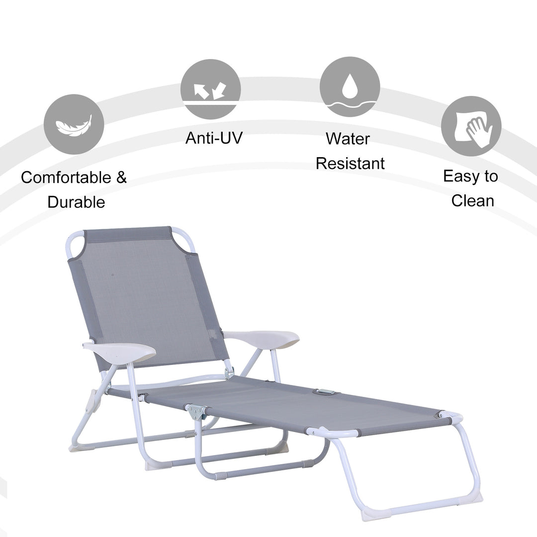 Reclining Lounge Chair with 4-Level Adjustable Backrest Folding Sun Beach Lounger for Patio Garden Silver