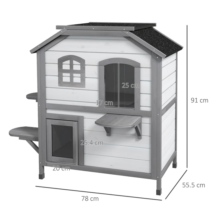 2-Storey Indoor or Outdoor Wooden Cat Enclosure Kitty Shelter with Escape Door