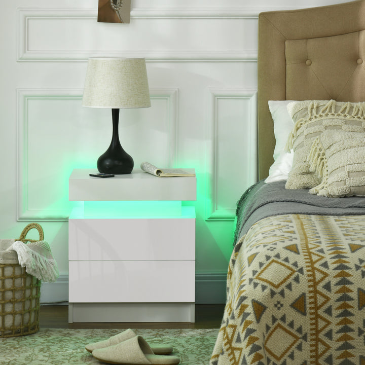 White Bedside Cabinets with LED Light