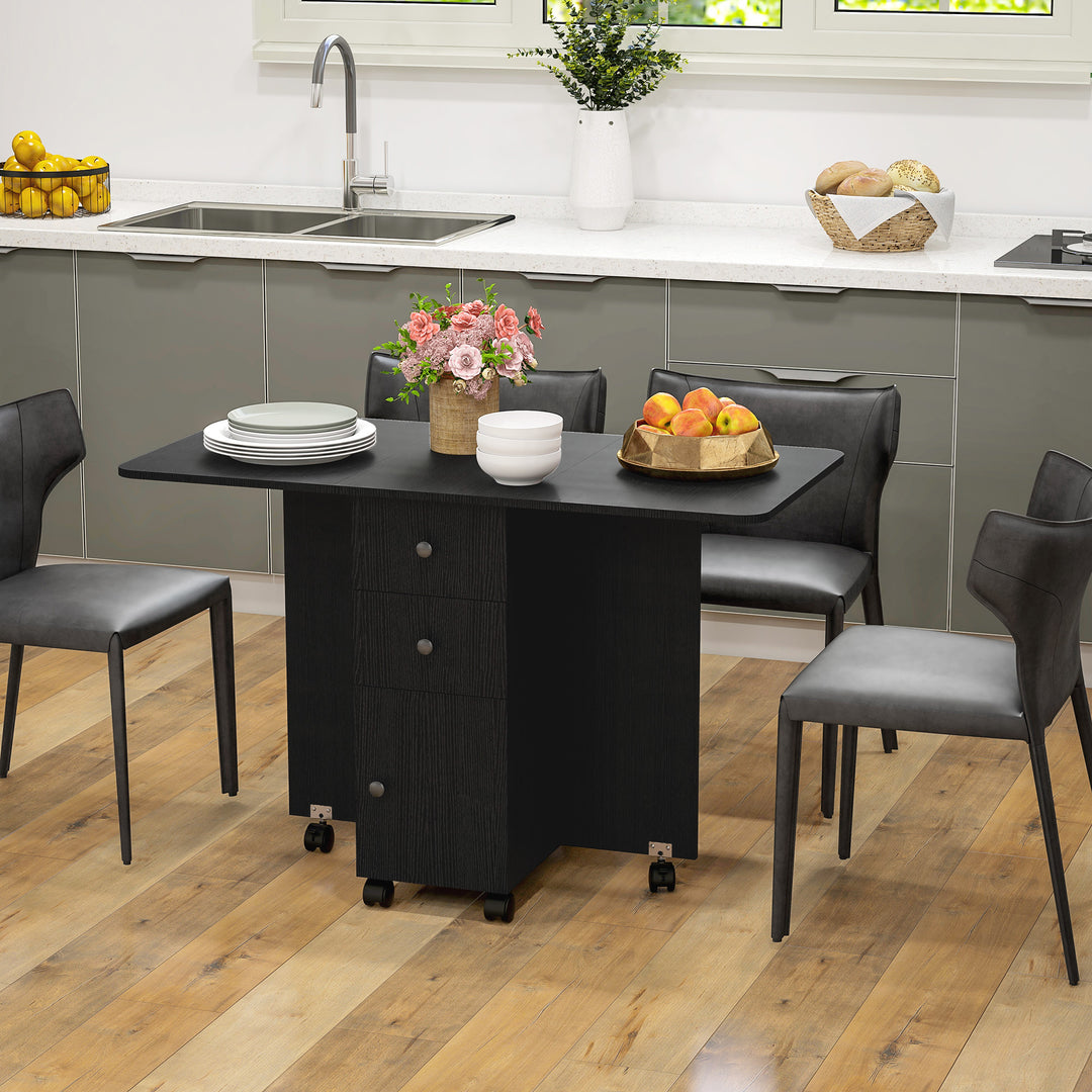 Multi-Storage Six-Person Drop Leaf Dining Table - Distressed Black