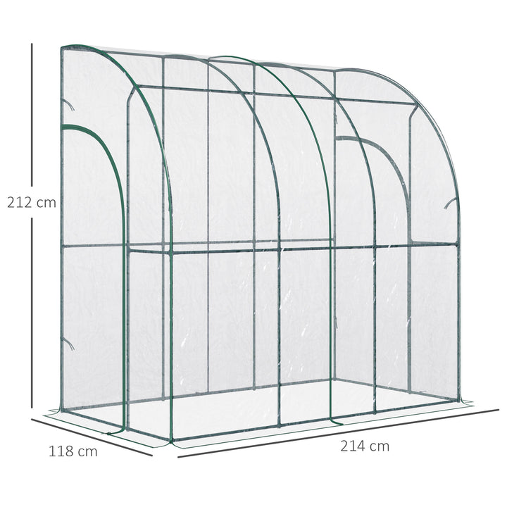 Outdoor Walk-In Lean to Wall Tunnel Greenhouse with Zippered Roll Up Door PVC Cover Sloping Top