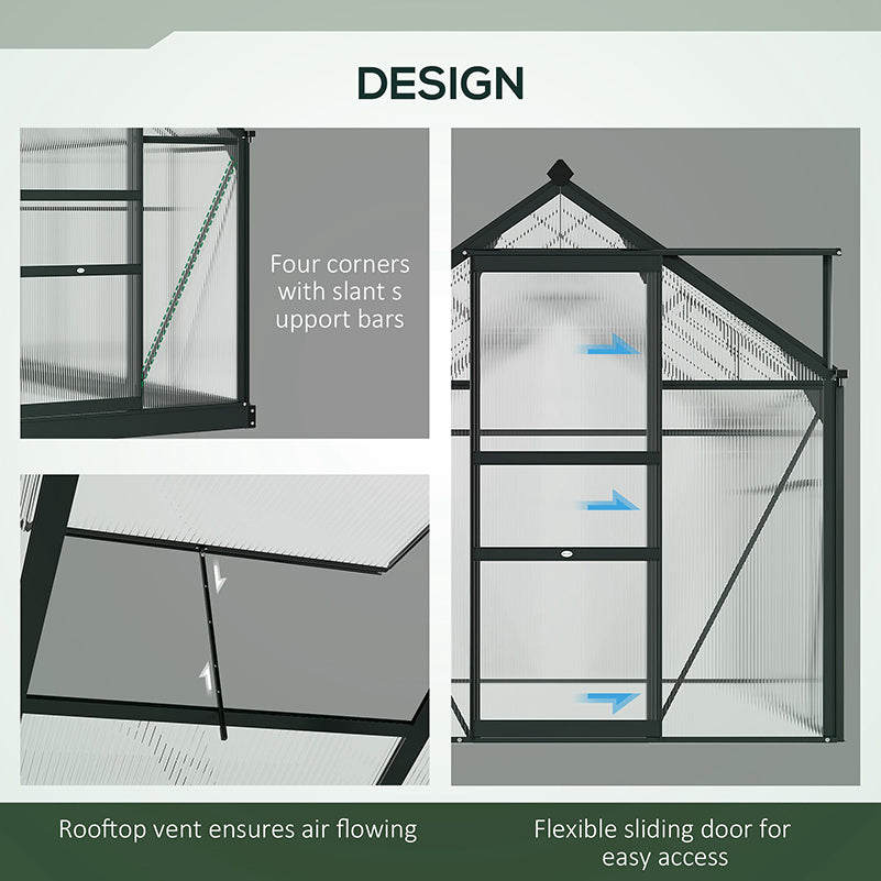 6 x 6 ft Clear Polycarbonate Greenhouse Large Walk-In Green House Garden Plants Grow House w/ Slide Door and Push-Open Window