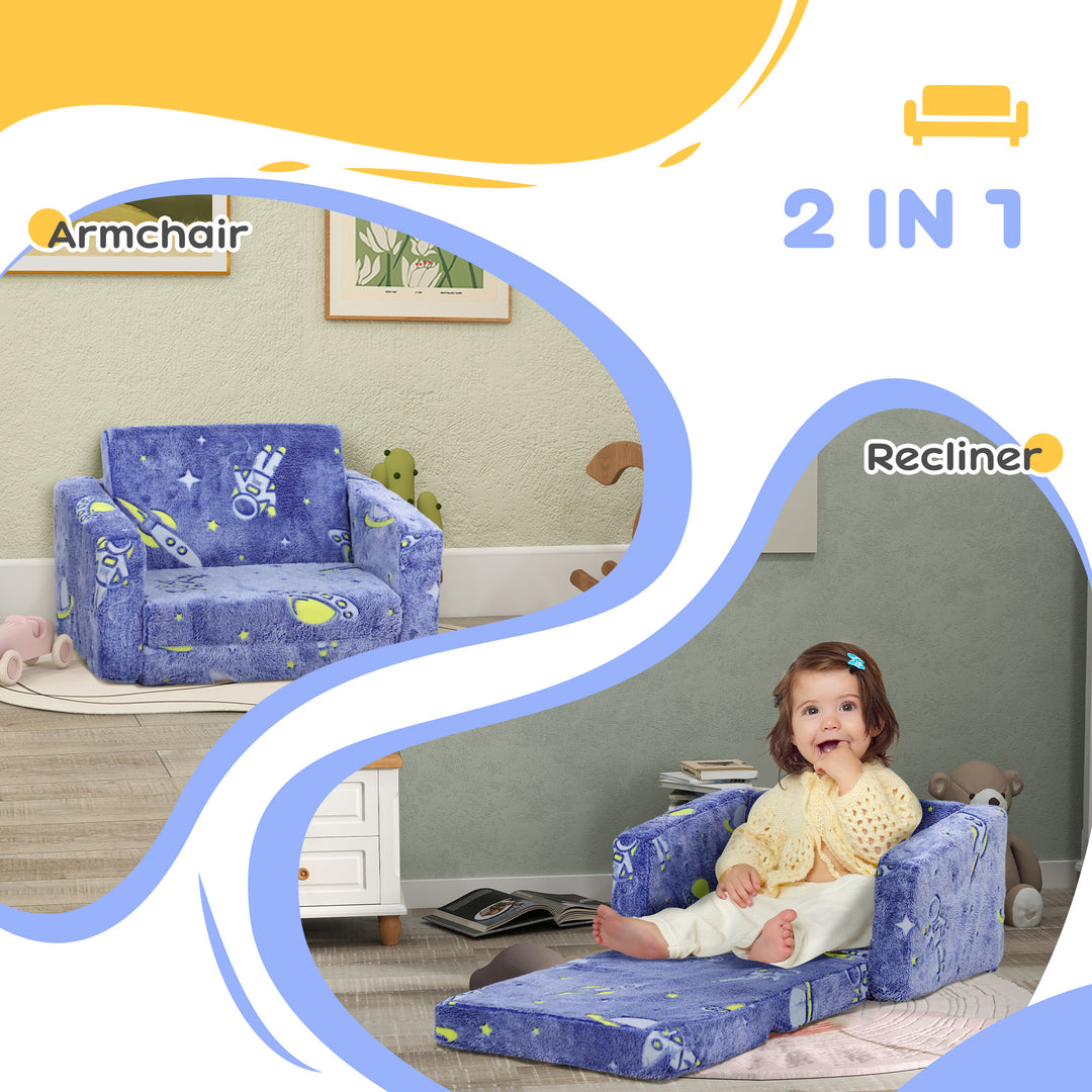 Childrens Sofa Beds 2 in 1 Kids Foldable Chair Bed with Glow in The Dark Cosmic Design