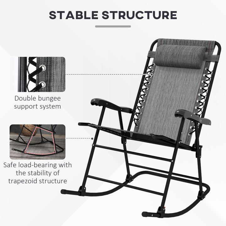 Folding Rocking Chair Outdoor Portable Zero Gravity Chair w/ Headrest Grey