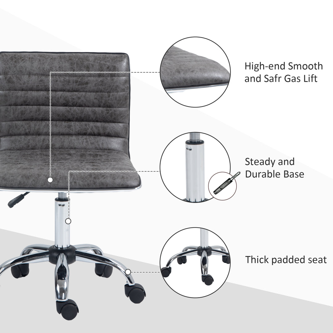 Vinsetto Adjustable Swivel Office Chair, Armless, Microfibre, Chrome Base, Grey