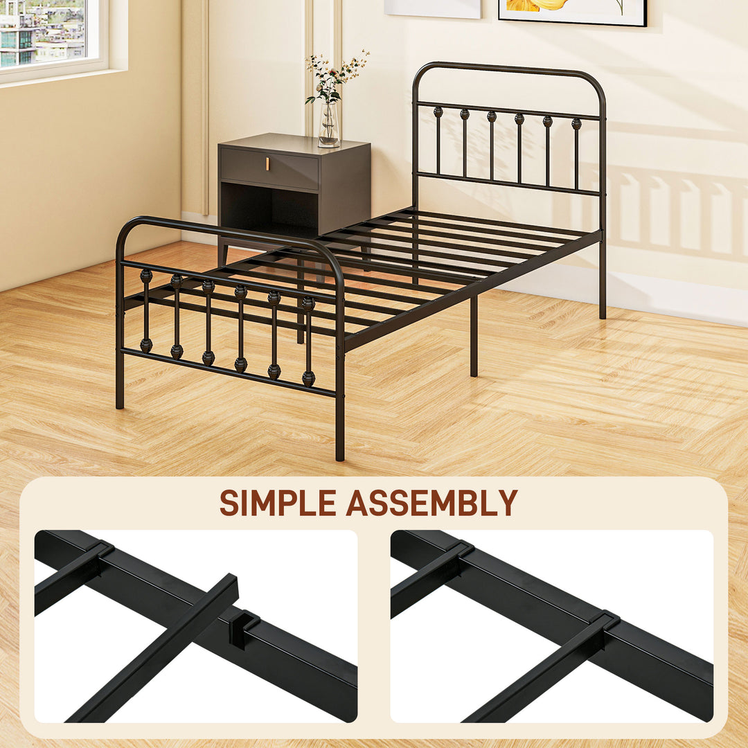 3ft Single Platform Bed Frame with Underbed Storage Tall Headboard Steel Slat No Box Spring Needed Easy Assembly Black