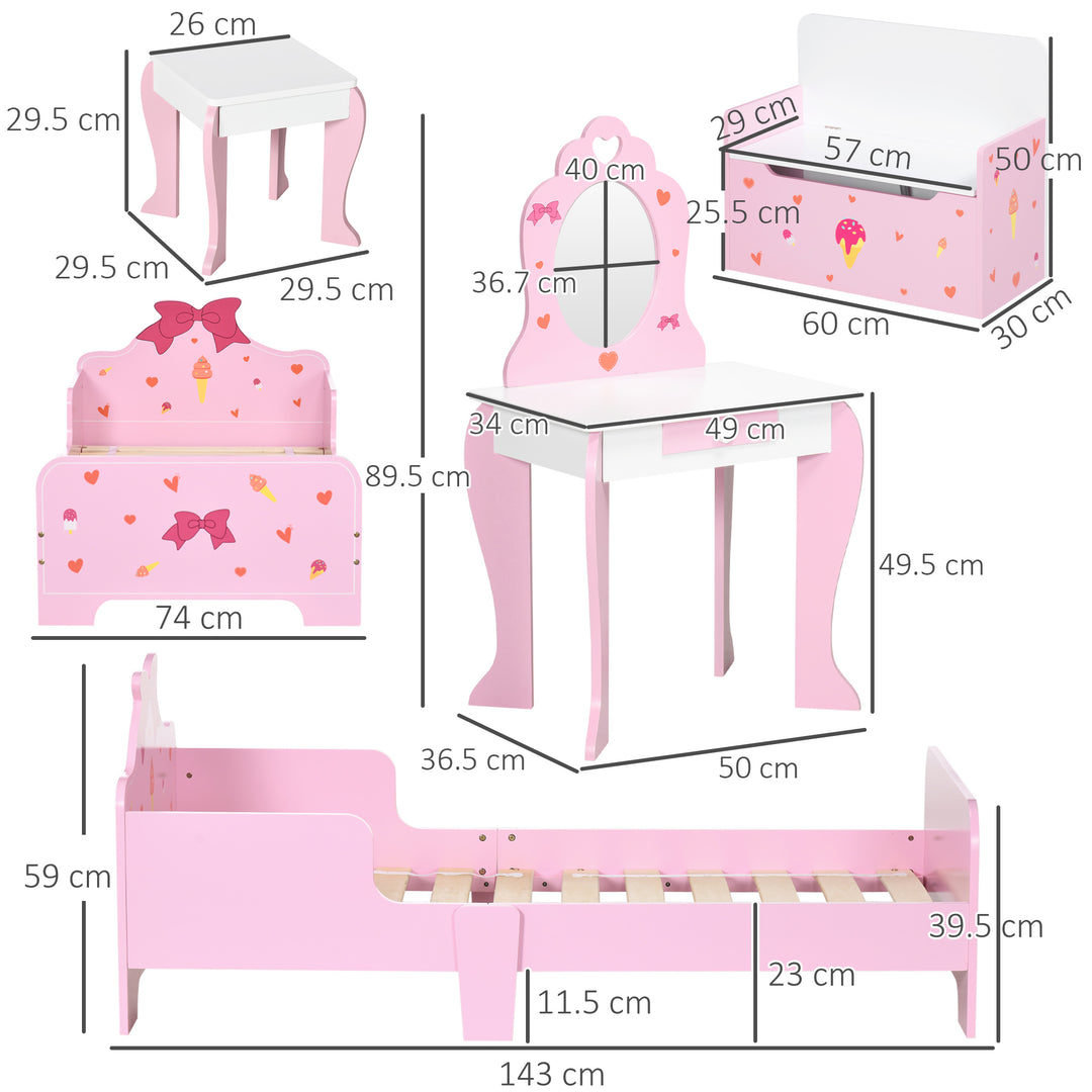 4PCs Kids Bedroom Furniture Set with Bed