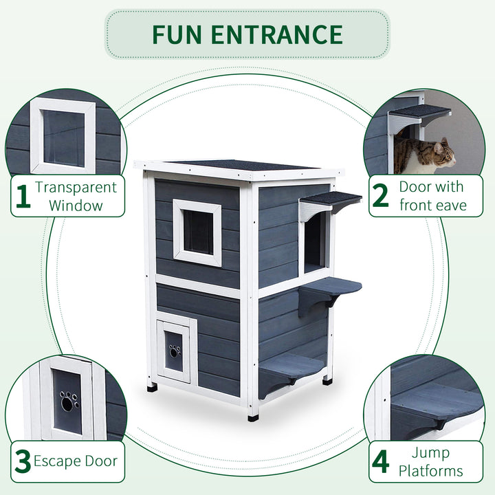 Solid Wood 2-Floor Cat Condo Kitten Shelter with Window