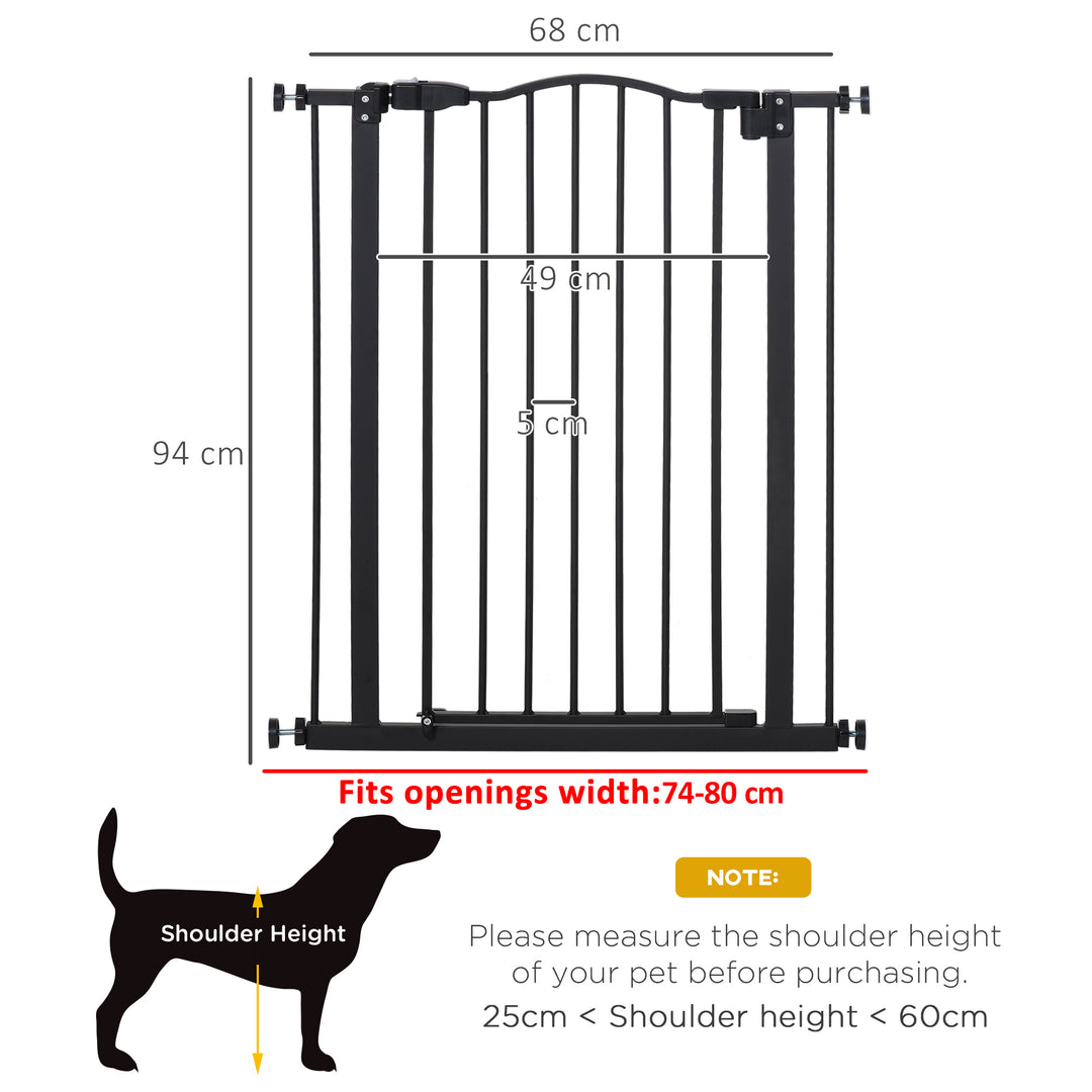 74-84cm Adjustable Metal Pet Gate Safety Barrier w/ Auto-Close Door Double Locking Easy-Open Doors Stairs Home Frames Black