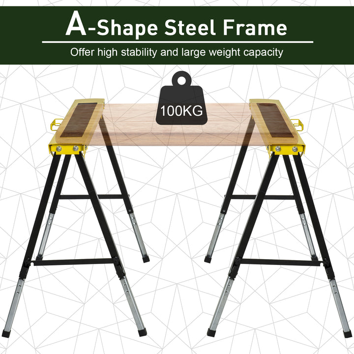 2PCS Saw Horse Twin Pack Folding Workbench Adjustable Metal Trestle Stands with Non-slip EVA Surface for Sawing Work Max Load 100kg