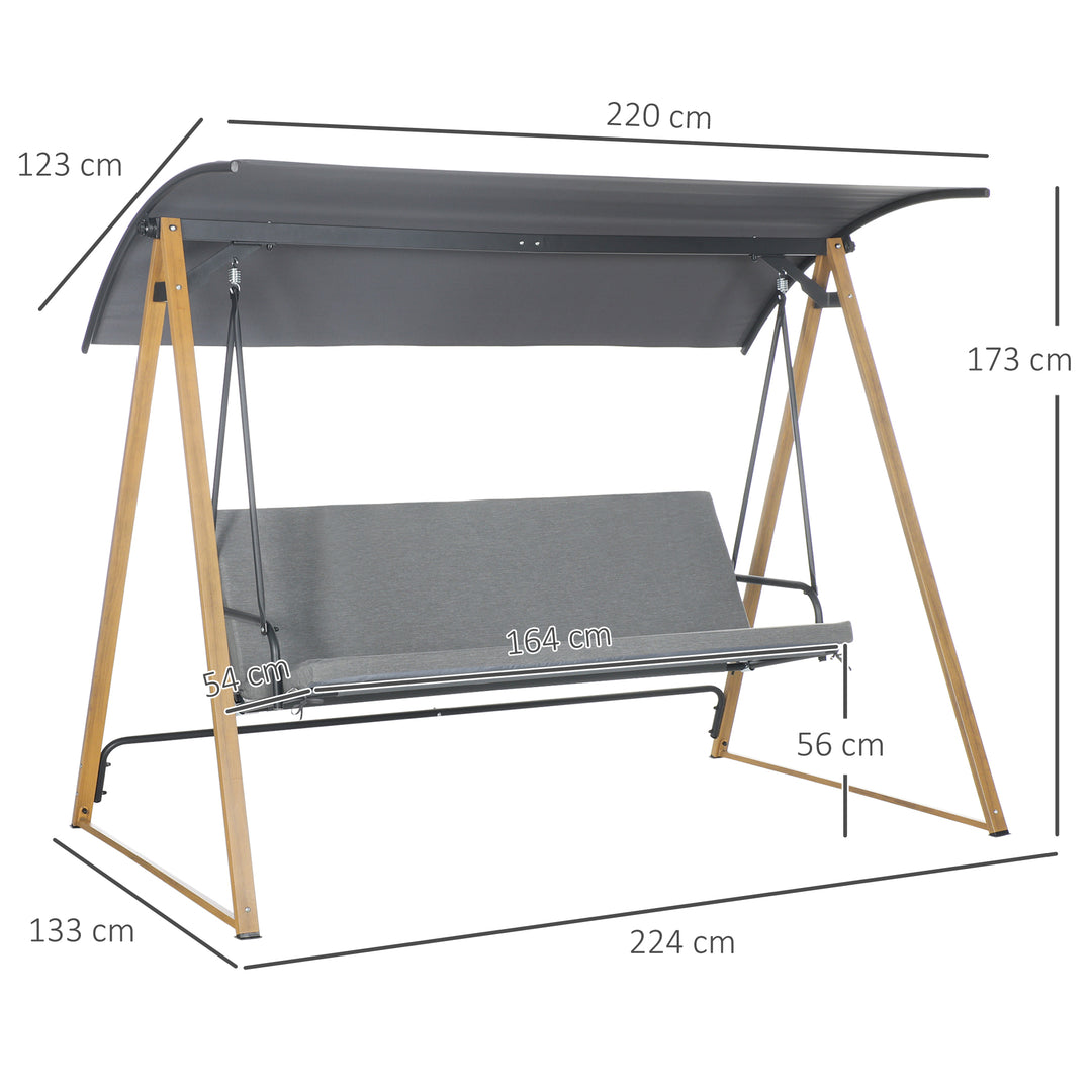 3 Seater Garden Swing Chair Bench with Adjustable Canopy