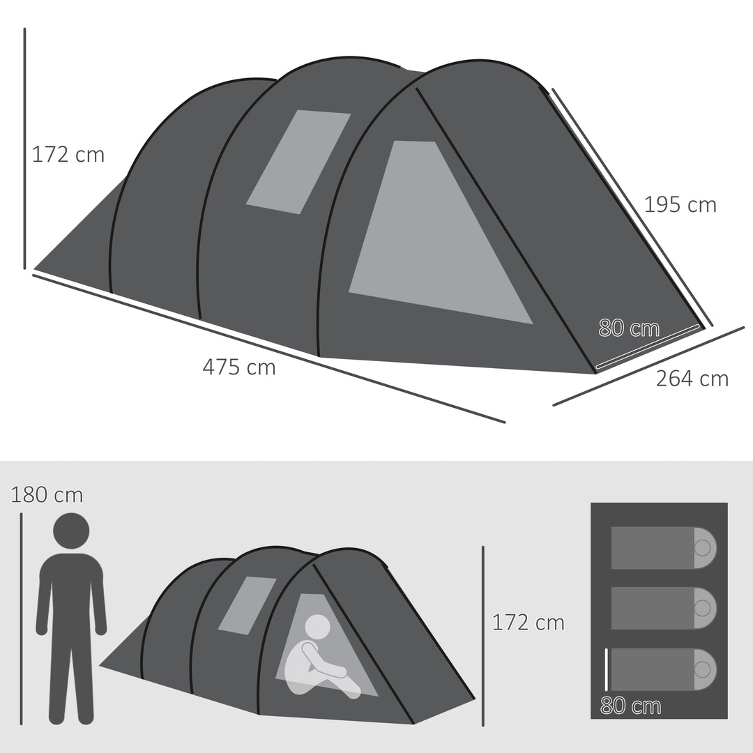 Spacious Tunnel Tent for 3-4 Persons