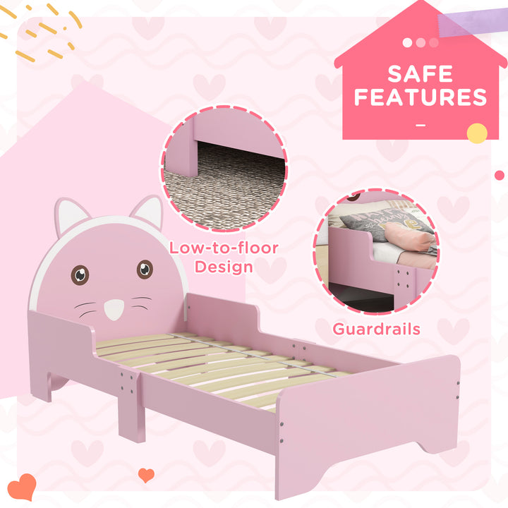 Bed for Kids Cat Design Toddler Bed Frame Bedroom Furniture with Guardrails