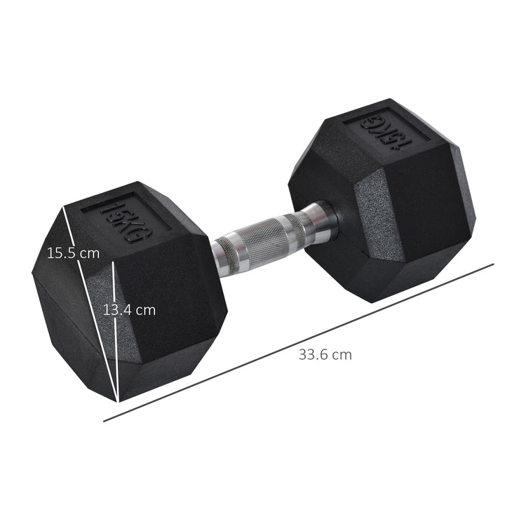 Fitness Fortifiers: 2x15kg Rubber Hex Dumbbells