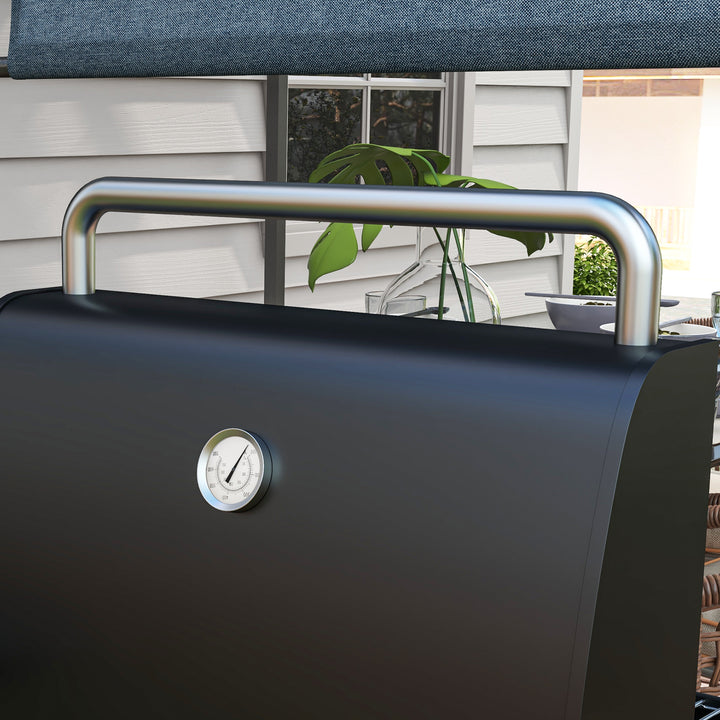 Outdoor Wheeled Charcoal Barbecue Grill Trolley with Shelves