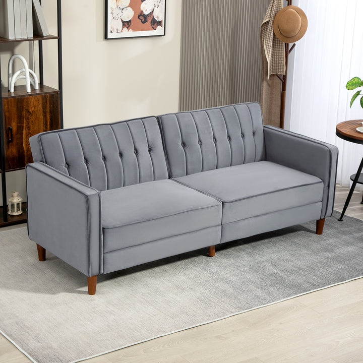 Velvet-Feel Three-Seater Sofa Bed - Dark Grey