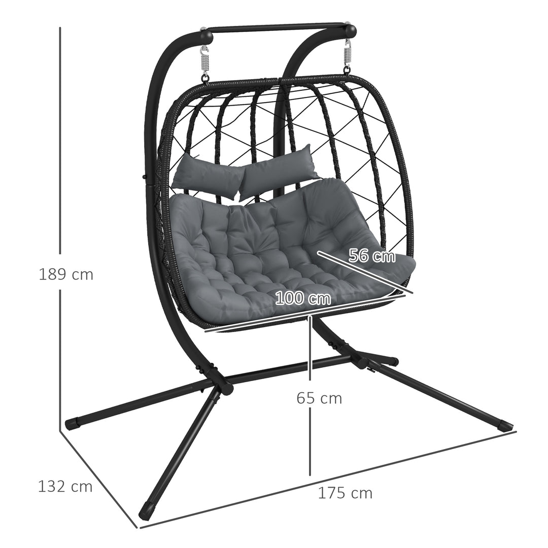 Outdoor PE Rattan Double-seater Swing Chair w/ Thick Padded Cushion