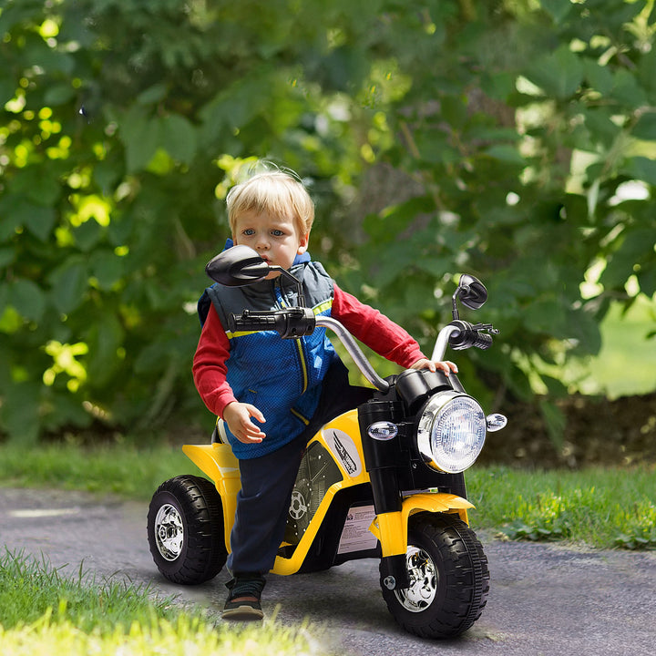 Kids Electric Motorcycle Ride-On Toy 3-Wheels Battery Powered Motorbike Rechargeable 6V with Horn Headlights for 18 - 36 Months Yellow