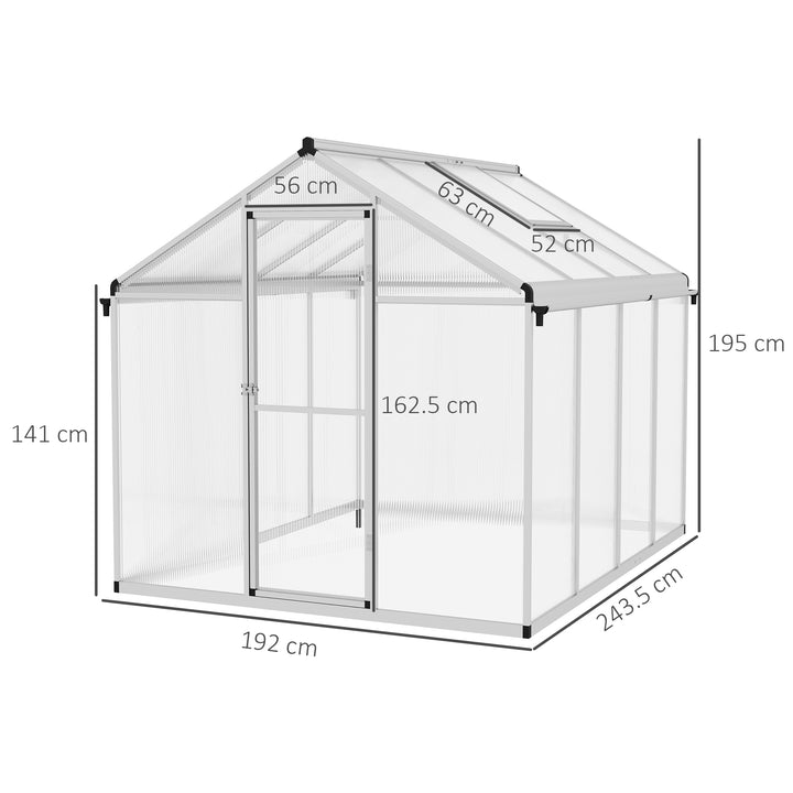 6 x 8ft Polycarbonate Greenhouse with Rain Gutters