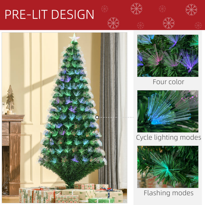 6ft Tall Artificial Tree Fiber Optic Colorful LED Pre-Lit Holiday Home Christmas Decoration with Flash Mode - Green