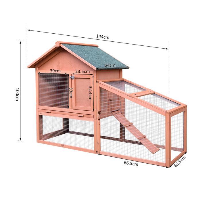 Small Animal Two-Level Fir Wood Hutch w/ Slide Out Tray Red/Brown