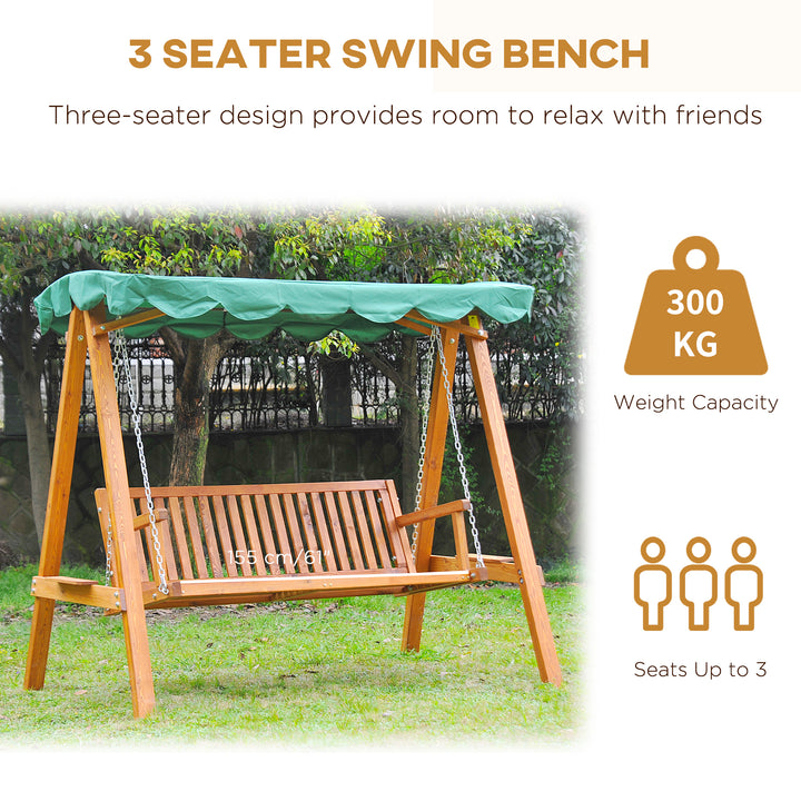 Waterproof 3-Seater Wooden Garden Swing Chair Seat Bench