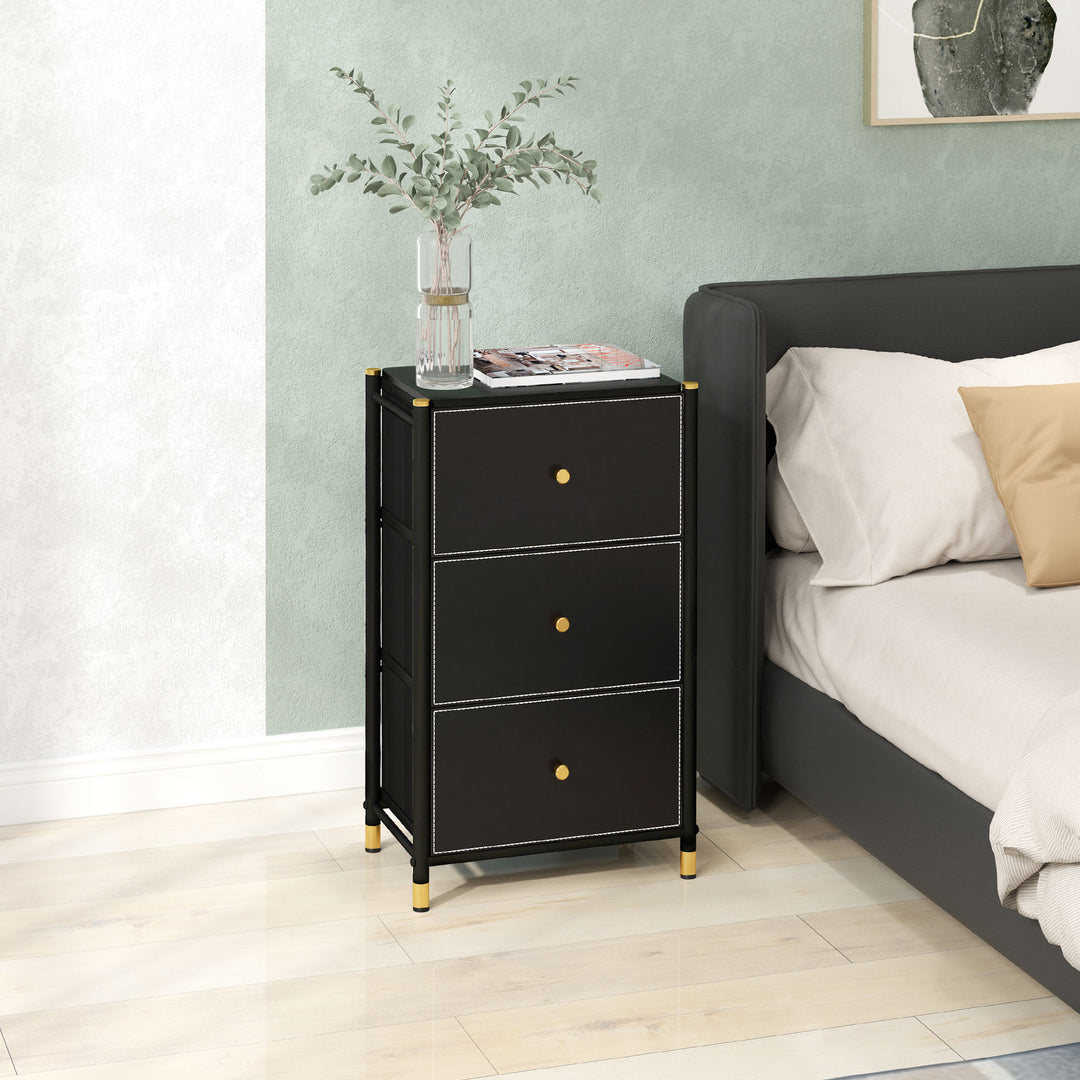 3-Drawer Fabric Dresser, Steel Frame, Black