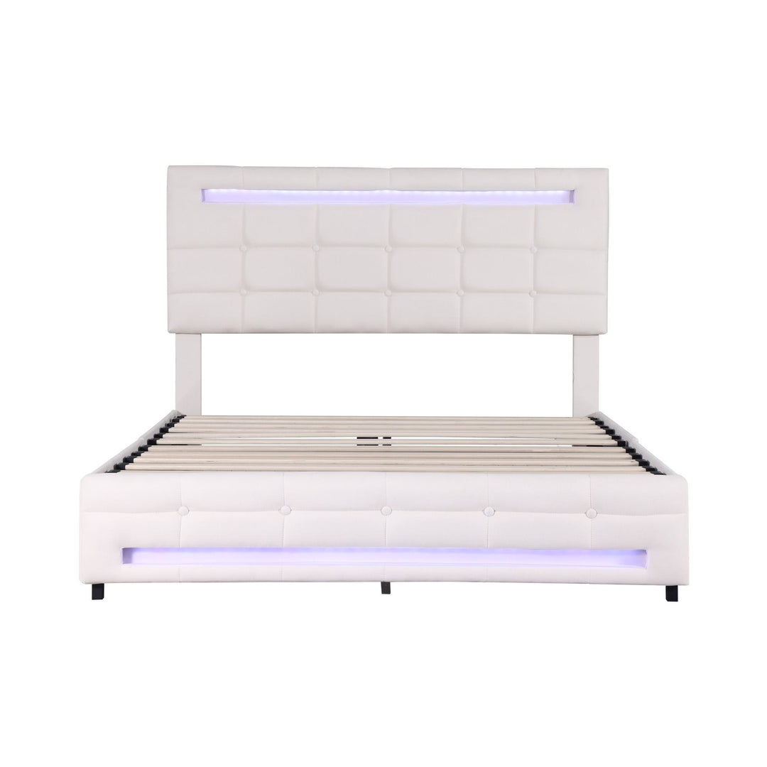 Upholstered Double Bed Frame with LED Lighting and Storage Drawers