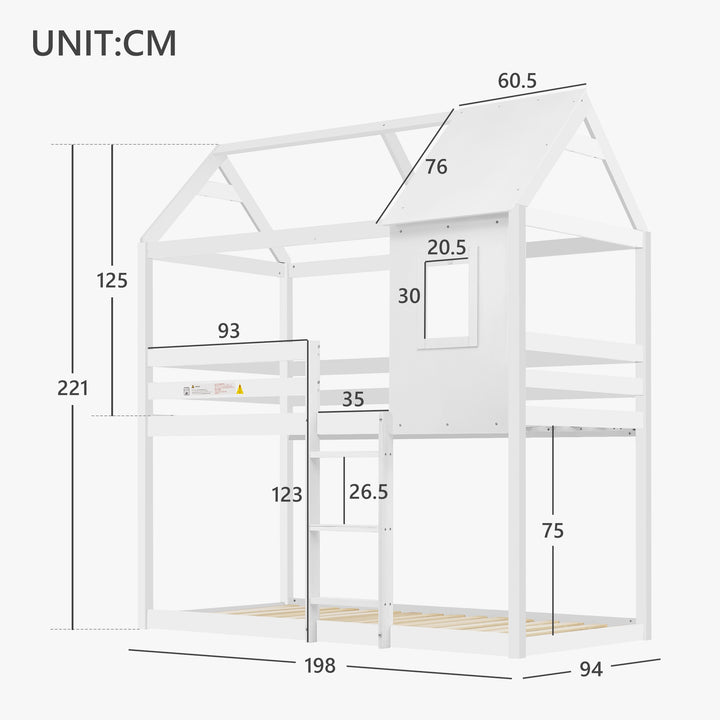 Children's Bunk Bed with Convertible Step Ladder and Window