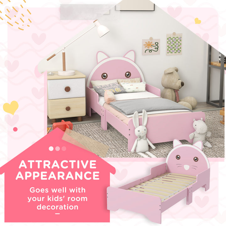 Bed for Kids Cat Design Toddler Bed Frame Bedroom Furniture with Guardrails