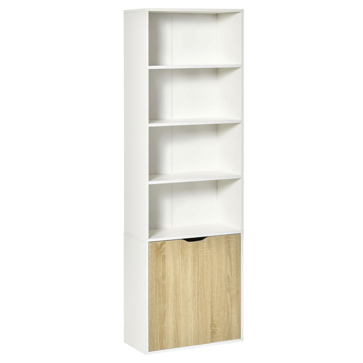 HOMCOM 2-Door Tall Bookcase, White and Oak