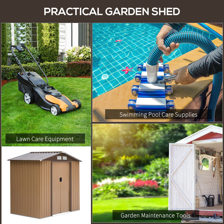 7 x 4 ft Lockable Garden Shed Large Patio Roofed Tool Metal Storage Building Foundation Sheds Box Outdoor Furniture