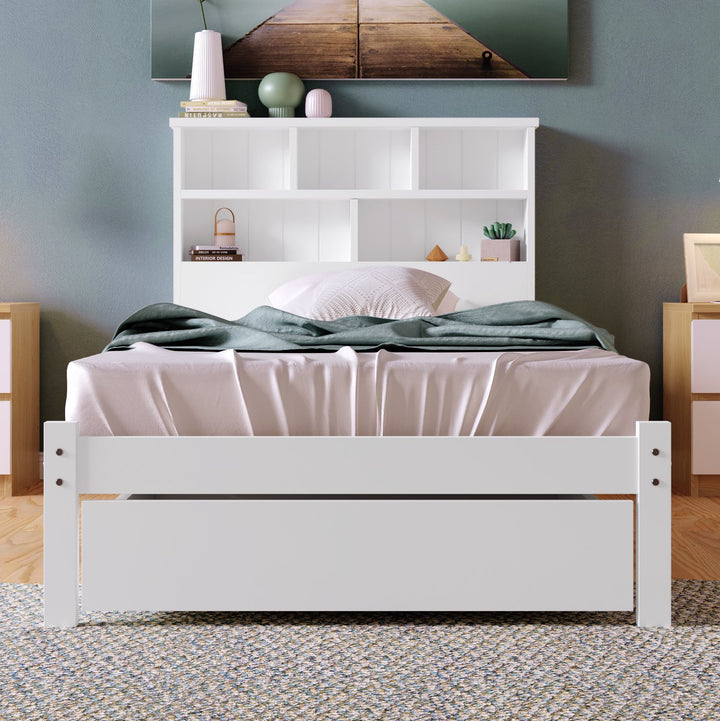 Single Wooden Storage Bed with Built-in Shelves