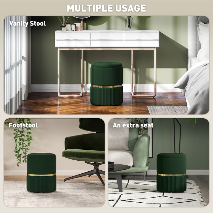 Velvet-Feel Storage Ottoman - Green