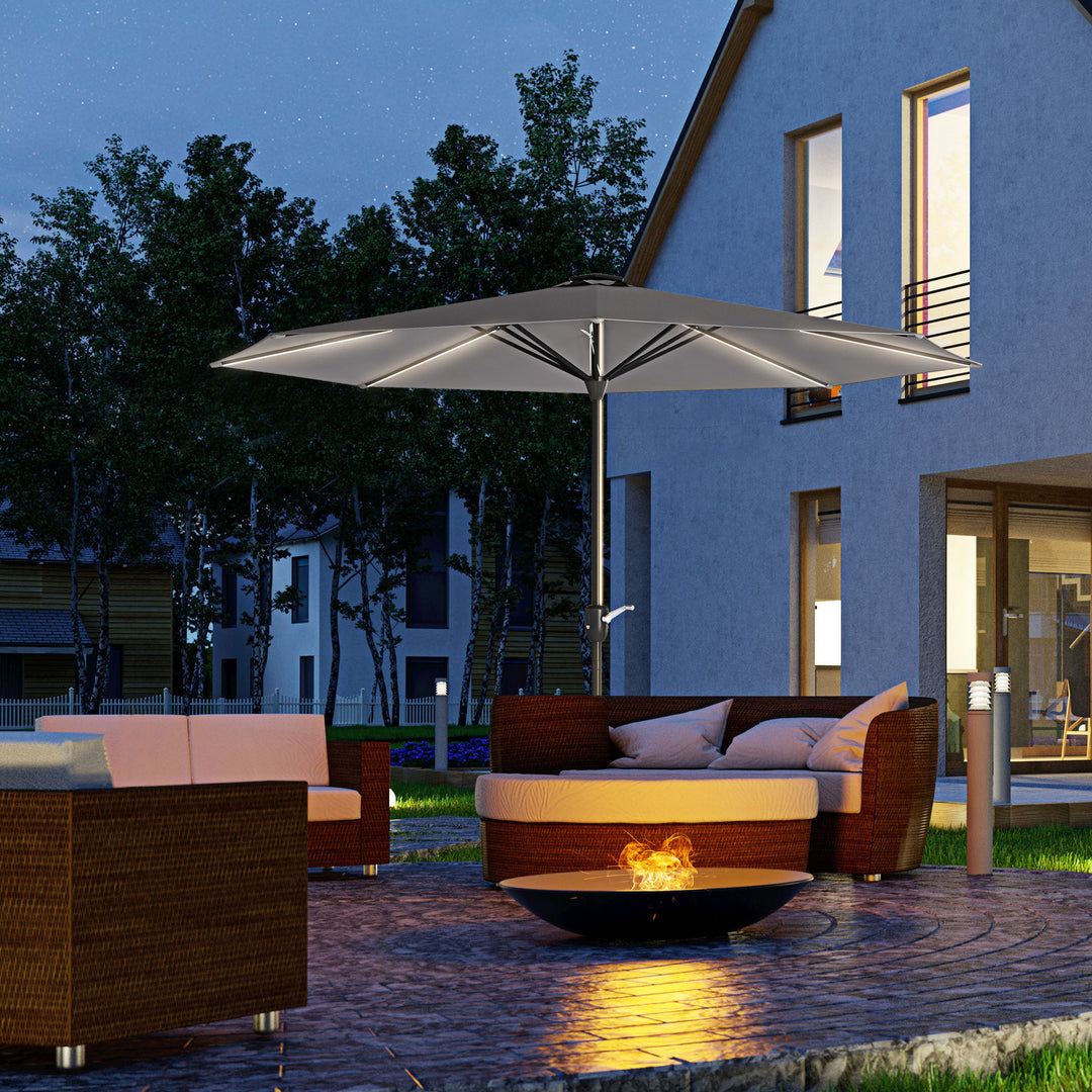 Waterproof Patio Parasol with Solar-Powered LED Lights