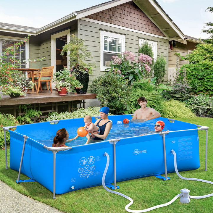 Steel Frame Pool w/ Filter Pump and Filter Cartridge Rust & Reinforced Sidewalls Resistant Above Ground Pool Blue 315 x 225 x 75cm