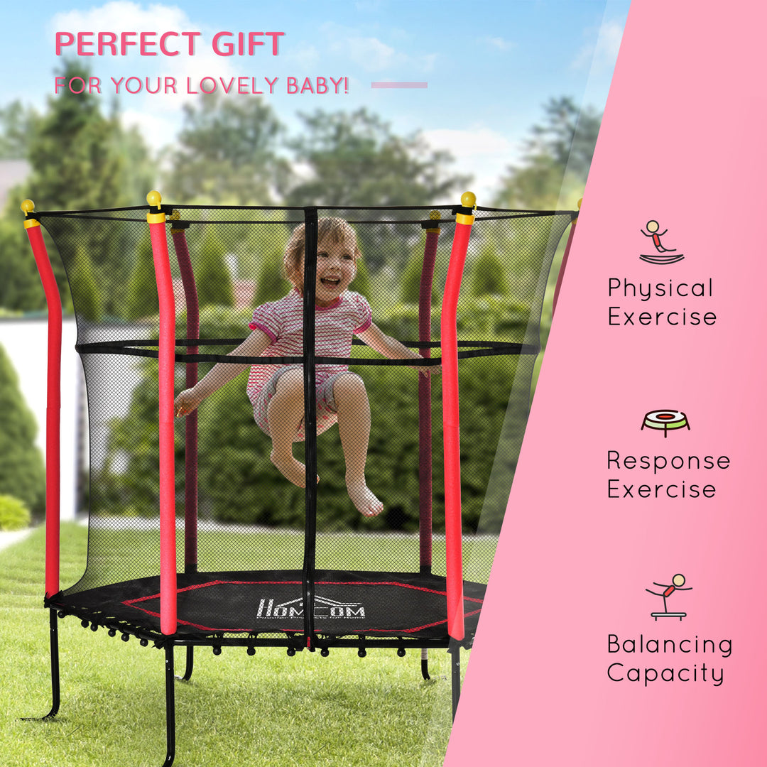 5.2FT / 63 Inch Kids Trampoline With Enclosure Net Mini Indoor Outdoor Trampolines for Child Toddler Age 3 - 10 Years Red