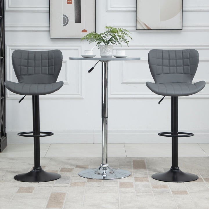 Bar Stools Set of 2 Adjustable Height Swivel Bar Chairs in PU Leather with Backrest & Footrest