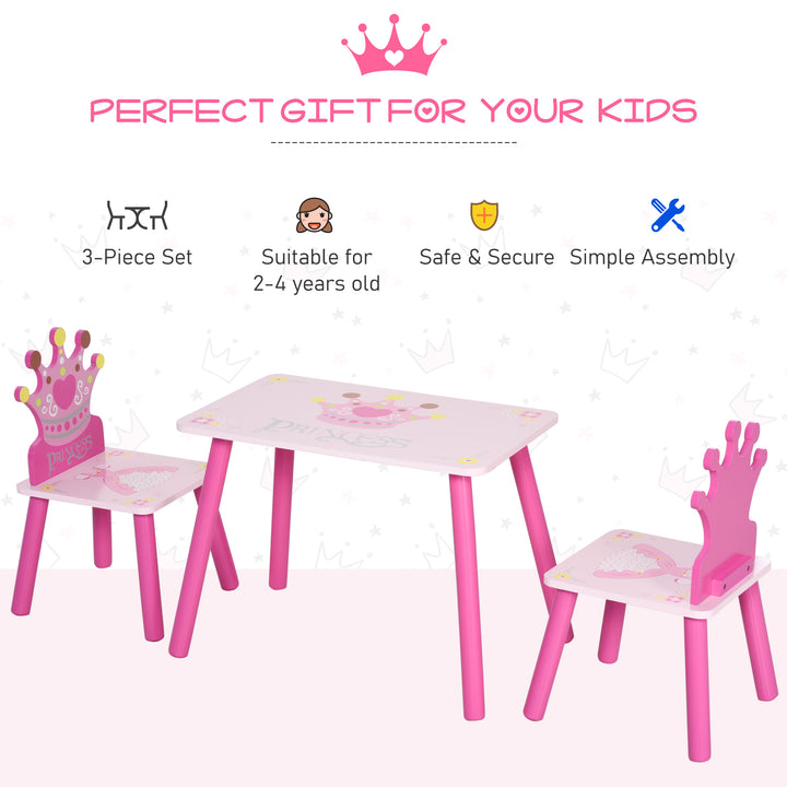 Kids' Wooden Table and Chair Set with Crown Pattern