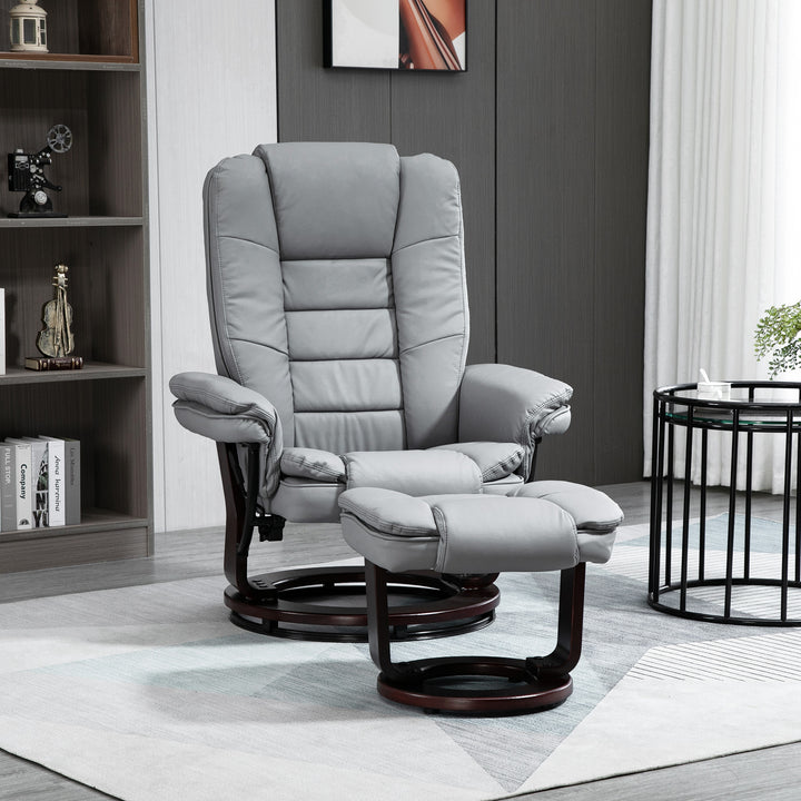 Manual Recliner and Footrest Set PU Leather Leisure Lounge Chair Armchair with Swivel Wood Base