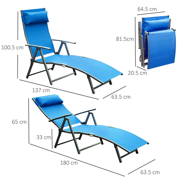 Sun Lounger Steel Frame Outdoor Folding Chaise Texteline Lounge Chair Recliner with Headrest & 7 Levels Adjustable Backrest