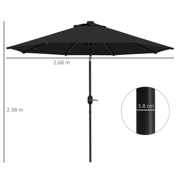 2.7m Outdoor Patio Garden Umbrella Parasol with Tilt Crank and 24 LEDs Lights