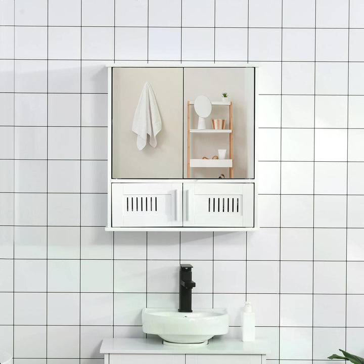 kleankin Wall Mirror Cabinet: Double Door Storage with Adjustable Shelf